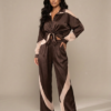 Sinead Satin Set Brown front view